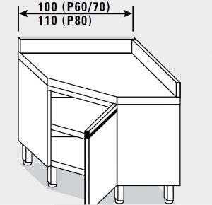13403.10 Table armoire d'angle G40 cm 100x60x85h dosseret arrière - porte battante