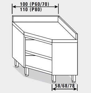 13502.10 Table armoire d'angle G40 100x70x85h cm plateau lisse - porte battante