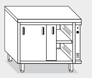 13602.20 Table armoire chaude g40 cm 200x60x85h plateau lisse - portes des deux côtés - 2 éléments chauds