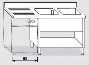 21852.16 Fregadero para lavadora lateral cm 160x60x85h 2v sg izquierda