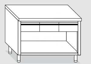 23003.19 Table armoire ouverte Agi cm 190x60x85h plateau lisse - 4 tiroirs horizontaux