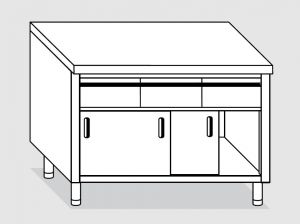 23203.16 Table armoire Agi 160x60x85h cm plateau lisse - 3 tiroirs. horizontale - portes coulissantes