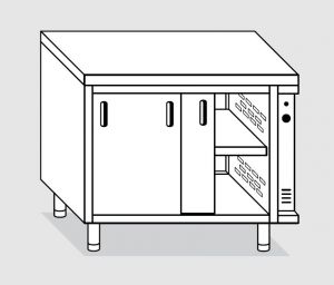 23600.19 Table armoire chaude Agi cm 190x60x85h plateau lisse - portes coulissantes - 2 éléments chauds