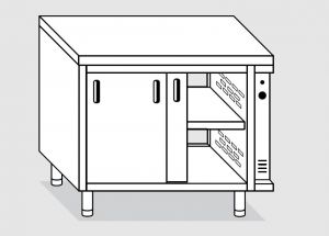 23602.16 Table armoire chaude Agi cm 160x60x85h plateau lisse - portes des deux côtés - 2 éléments chauds