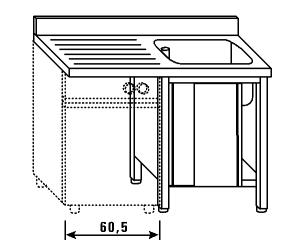 LT1189 lavado lavaplatos en un gabinete para un recipiente escurridor a la izquierda la pared posterior 140x70x85